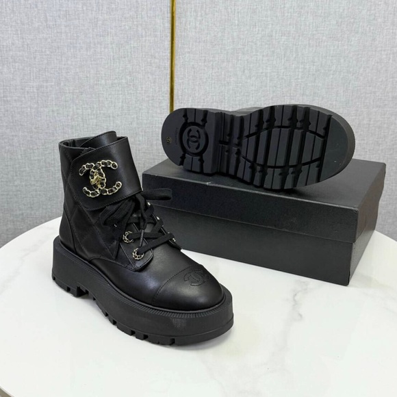 CHANEL Black Leather Ankle Boots - Picture 9 of 12